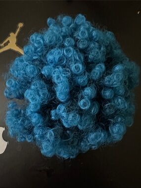 Bright Teal Curly Afro puff drawstring ponytail 8 inch